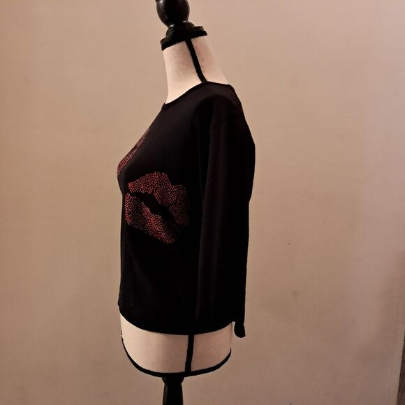 Issac Designs top women's medium M lips rhinestones black red novelty valentines - Picture 4 of 12